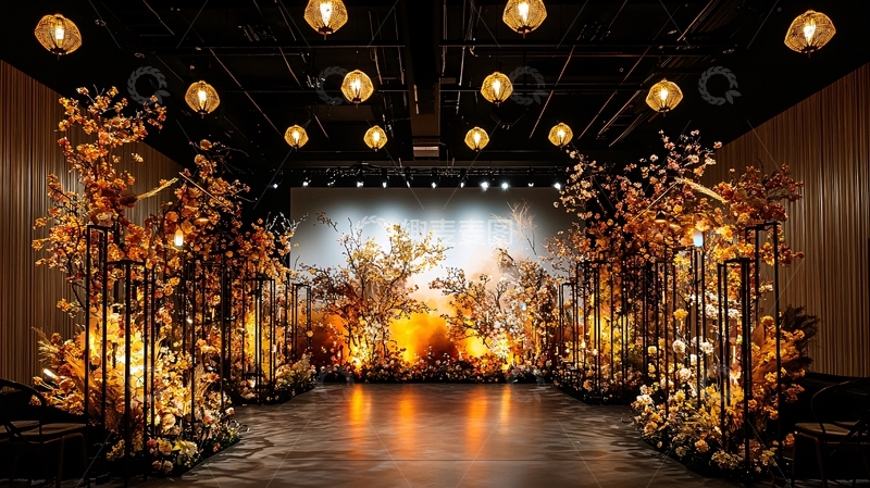 高清大图下载【趣麦麦图】金色花卉装饰通道