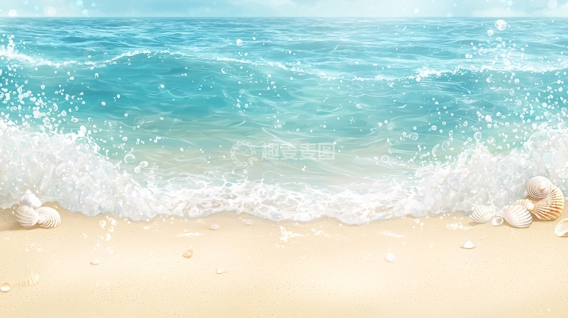 高清大图下载【趣麦麦图】清澈海浪拍打沙滩