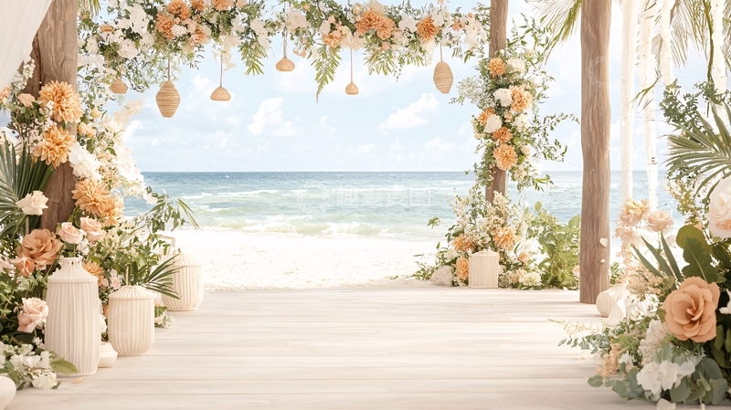 高清大图下载【趣麦麦图】海滩婚礼拱门装饰