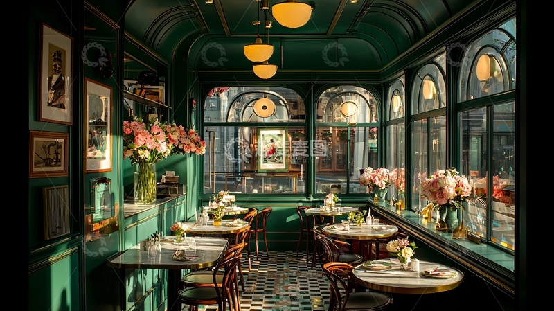 高清大图下载【趣麦麦图】优雅绿色咖啡馆一角