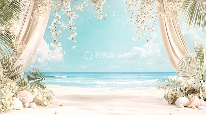 高清大图下载【趣麦麦图】海滩婚礼背景幕布