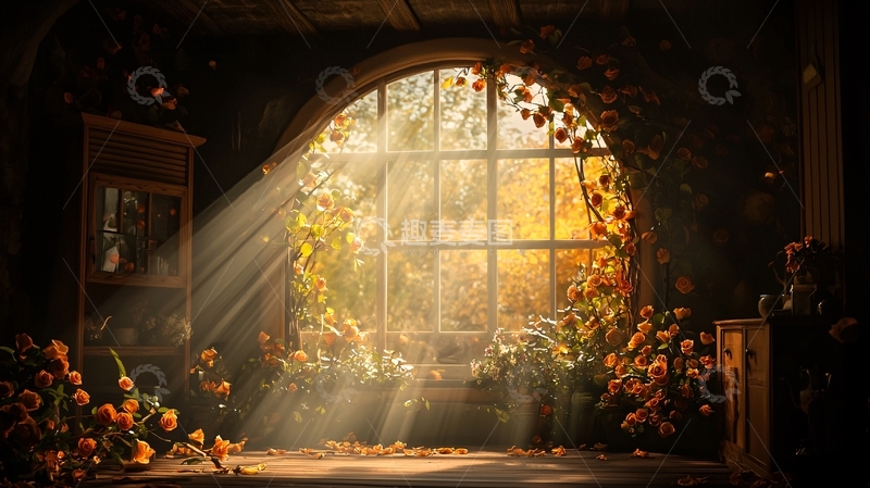 高清大图下载【趣麦麦图】阳光透过拱形窗户