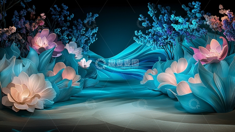 高清大图下载【趣麦麦图】梦幻蓝色花朵背景