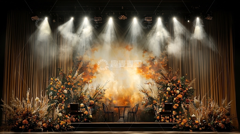 高清大图下载【趣麦麦图】舞台灯光聚焦暖色调背景
