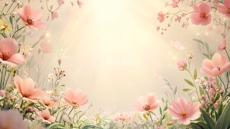 高清大图下载【趣麦麦图】粉色花朵围绕的柔美背景