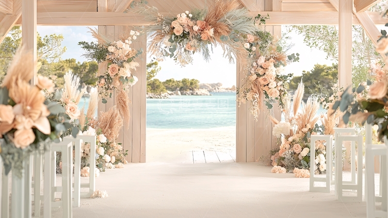 高清大图下载【趣麦麦图】海滩婚礼拱门装饰