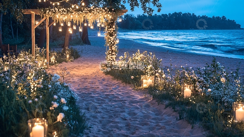 高清大图下载【趣麦麦图】海滩夜景灯光装饰