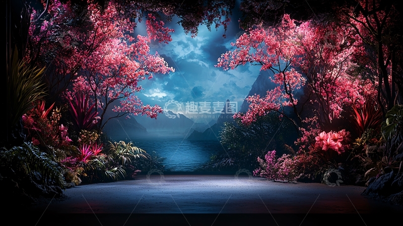高清大图下载【趣麦麦图】奇幻森林夜景舞台背景