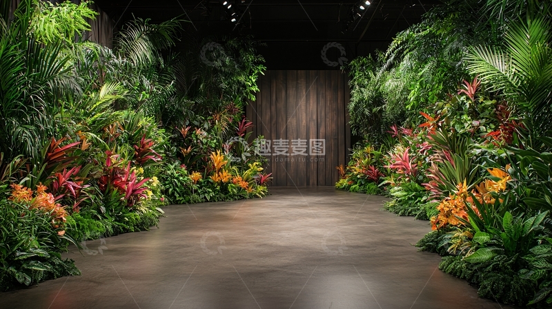 高清大图下载【趣麦麦图】热带植物墙围绕的通道