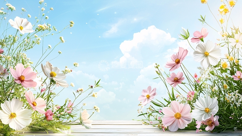 高清大图下载【趣麦麦图】花卉草地天空的清新背景