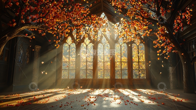 高清大图下载【趣麦麦图】室内秋日阳光透过窗户