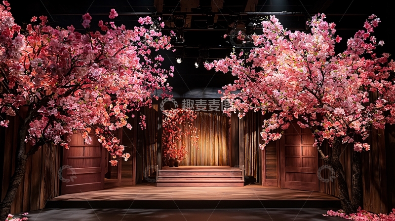 高清大图下载【趣麦麦图】粉色樱花树舞台背景