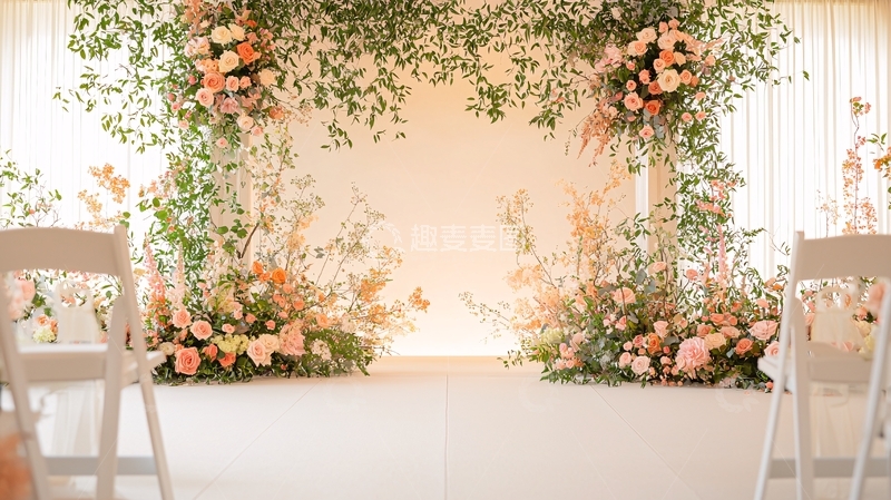 高清大图下载【趣麦麦图】浪漫粉色花卉拱门婚礼