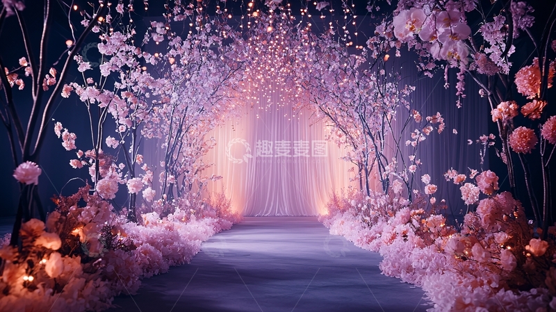 高清大图下载【趣麦麦图】粉色花朵拱门下的通道