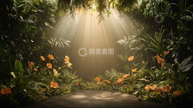 高清大图下载【趣麦麦图】茂密丛林中的光束