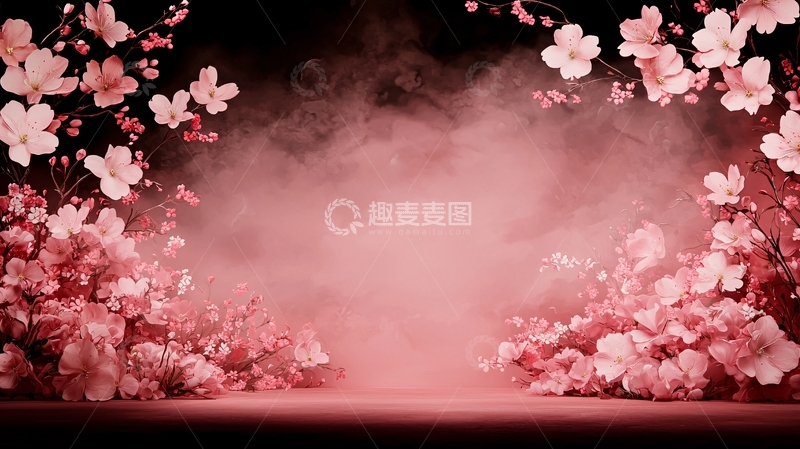 高清大图下载【趣麦麦图】粉色花朵与烟雾背景