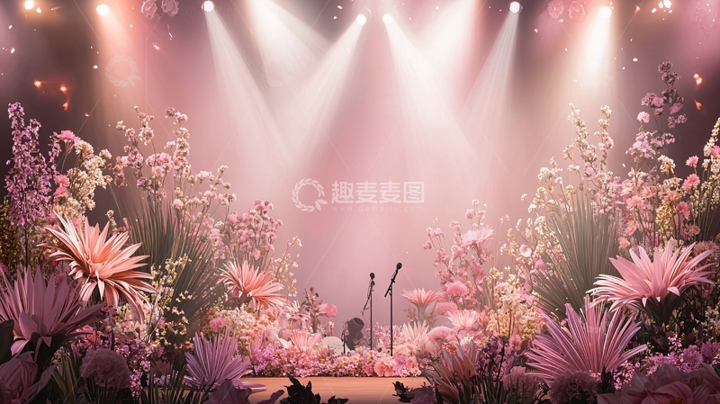 高清大图下载【趣麦麦图】粉色花卉簇拥的舞台