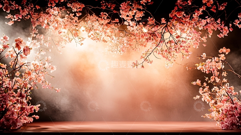 高清大图下载【趣麦麦图】粉色花朵烟雾弥漫背景