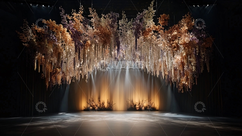 高清大图下载【趣麦麦图】金色花朵瀑布垂坠舞台灯光