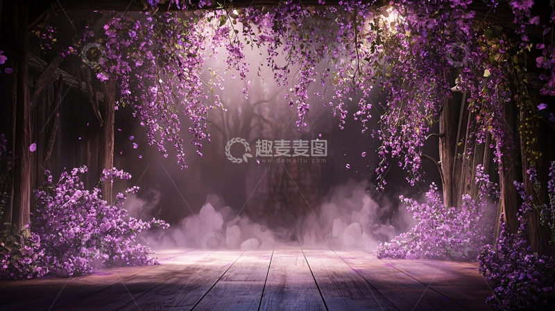 高清大图下载【趣麦麦图】紫色花卉环绕的神秘舞台