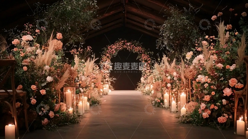 高清大图下载【趣麦麦图】浪漫花卉拱门烛光小路