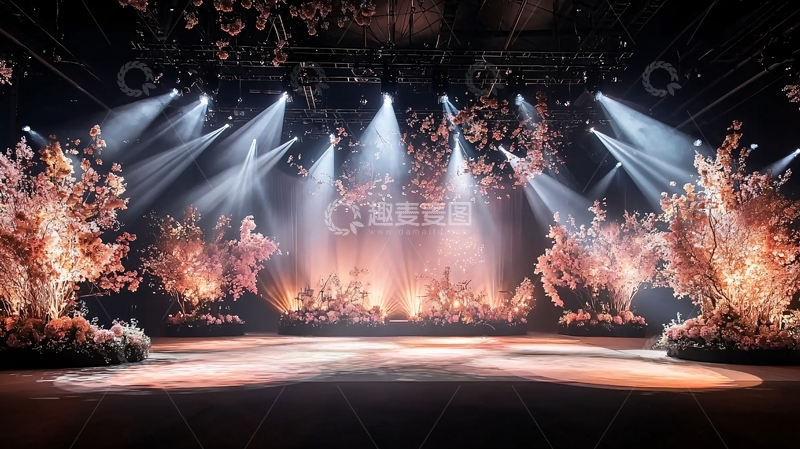 高清大图下载【趣麦麦图】舞台灯光下的花卉装饰