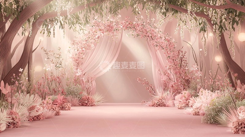 高清大图下载【趣麦麦图】粉色鲜花拱门梦幻场景