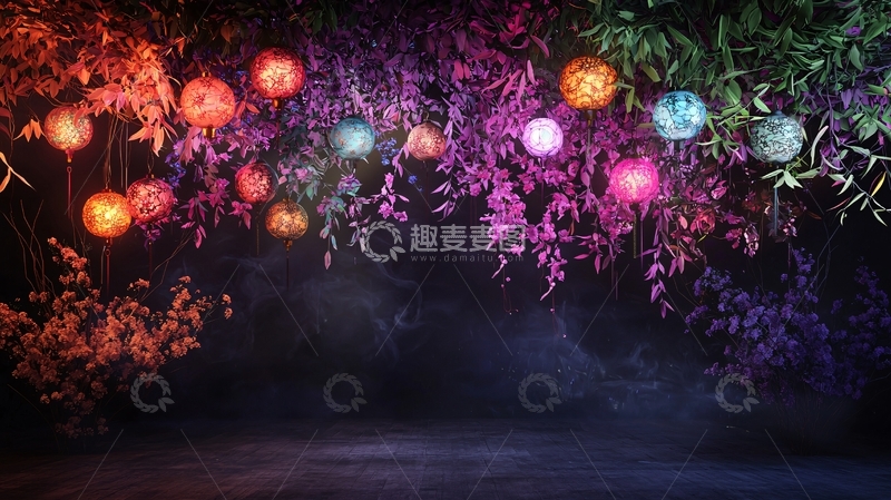高清大图下载【趣麦麦图】梦幻灯光树枝背景
