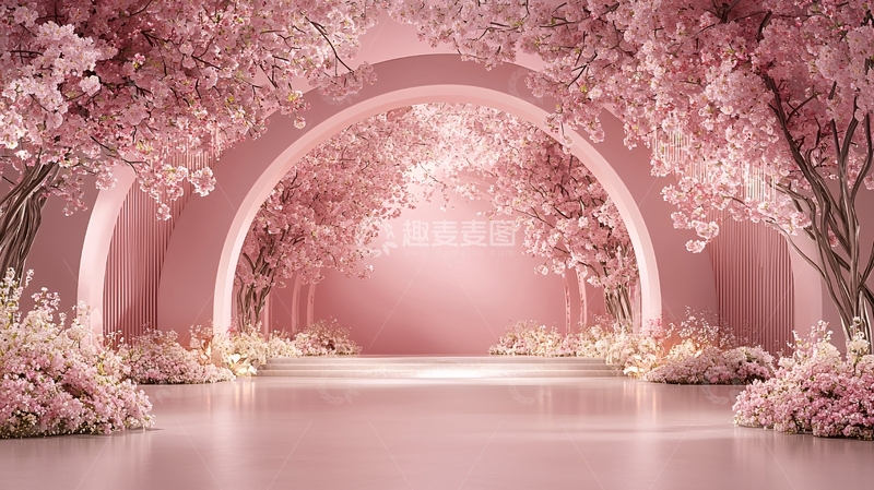 高清大图下载【趣麦麦图】粉色花朵拱门背景