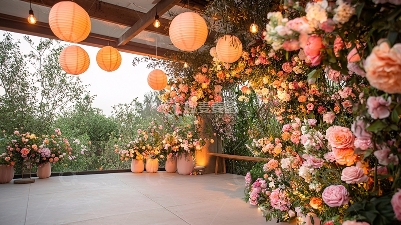 高清大图下载【趣麦麦图】浪漫花卉灯笼装饰户外