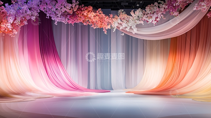 高清大图下载【趣麦麦图】彩色梦幻丝绸舞台背景
