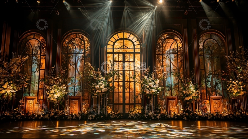 高清大图下载【趣麦麦图】舞台灯光下的拱形门窗