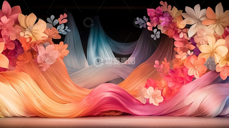 高清大图下载【趣麦麦图】彩色花卉丝绸波浪背景