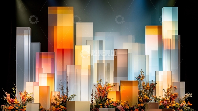 高清大图下载【趣麦麦图】发光柱体组成的抽象城市景观