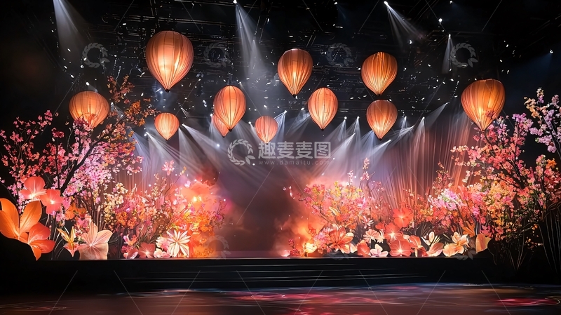 高清大图下载【趣麦麦图】舞台灯光下的天灯树木