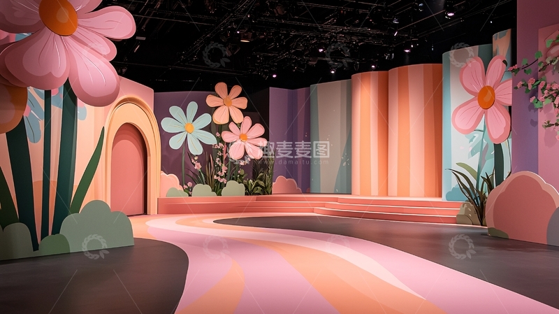 高清大图下载【趣麦麦图】童话般的粉色花朵舞台场景