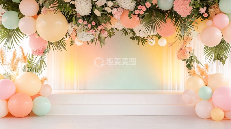 高清大图下载【趣麦麦图】淡彩色气球装饰舞台