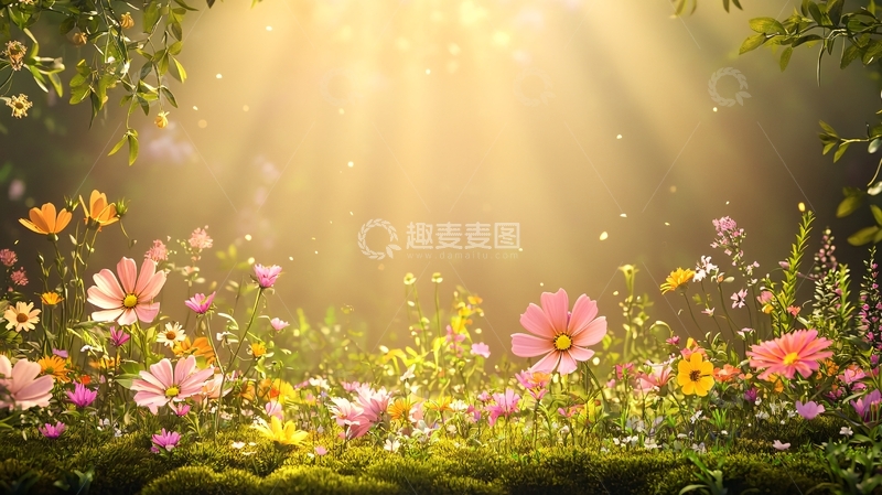 高清大图下载【趣麦麦图】阳光穿过树林的花丛