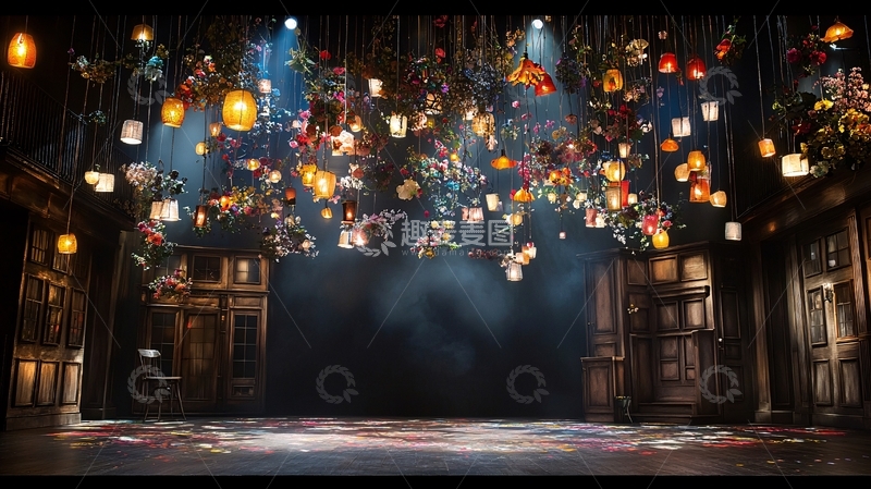 高清大图下载【趣麦麦图】梦幻灯笼装饰的舞台背景