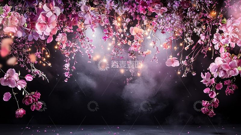 高清大图下载【趣麦麦图】粉色花卉垂吊梦幻光晕