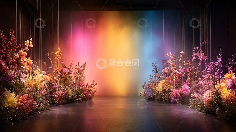 高清大图下载【趣麦麦图】彩色花卉舞台背景