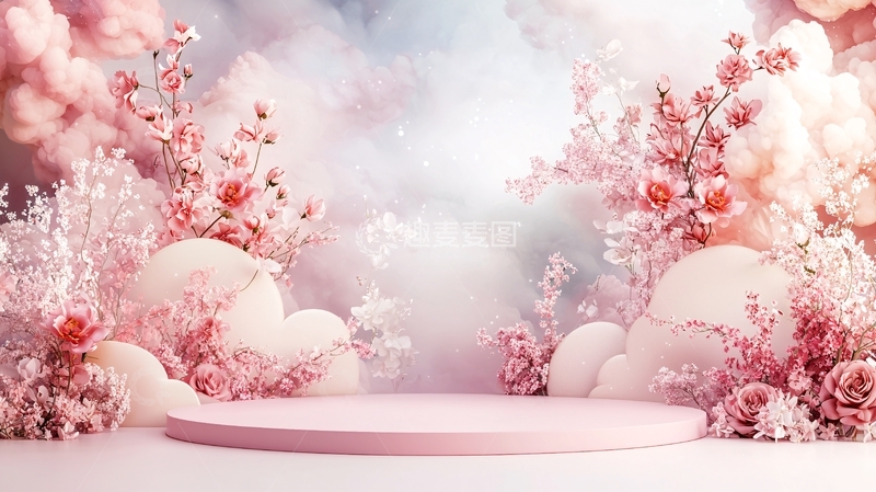 高清大图下载【趣麦麦图】粉色花朵舞台背景