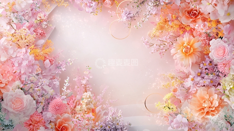 高清大图下载【趣麦麦图】粉色橙色花朵环绕