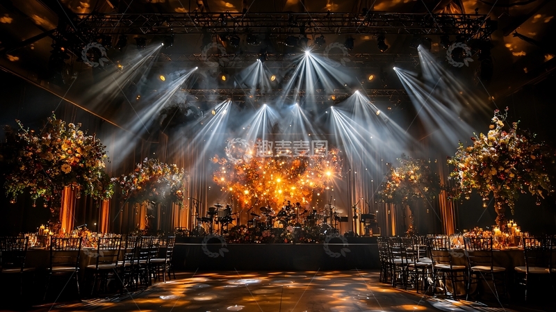 高清大图下载【趣麦麦图】绚丽灯光下的金色宴会厅