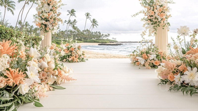 高清大图下载【趣麦麦图】海滩婚礼鲜花拱门