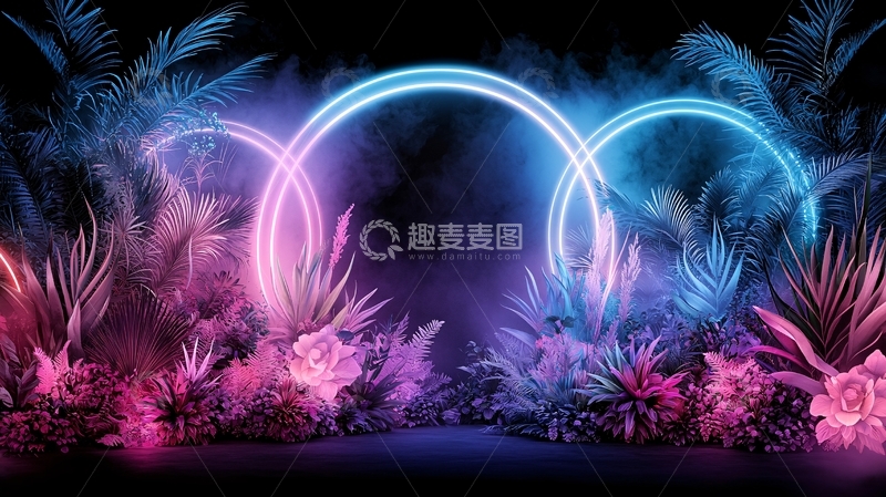 高清大图下载【趣麦麦图】霓虹光圈植物