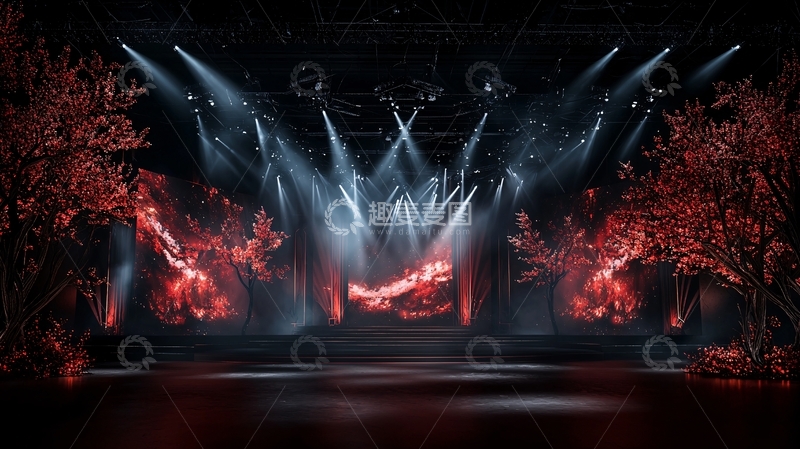 高清大图下载【趣麦麦图】舞台灯光红色植物营造戏剧感