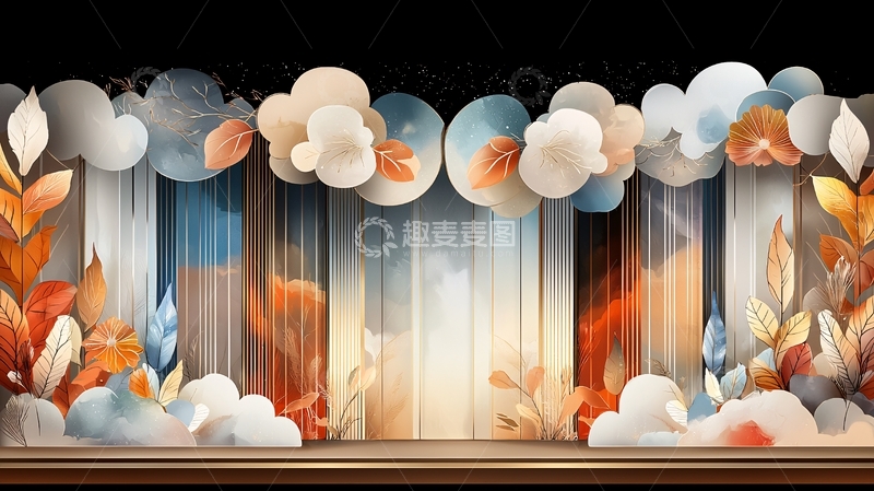 高清大图下载【趣麦麦图】梦幻秋日舞台背景
