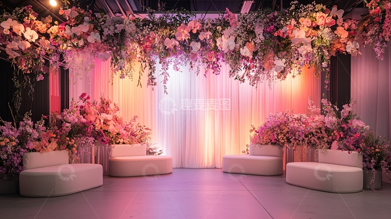 高清大图下载【趣麦麦图】浪漫粉色花卉婚礼舞台
