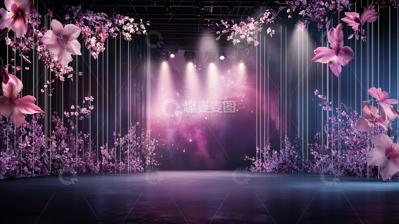高清大图下载【趣麦麦图】紫色花卉舞台背景